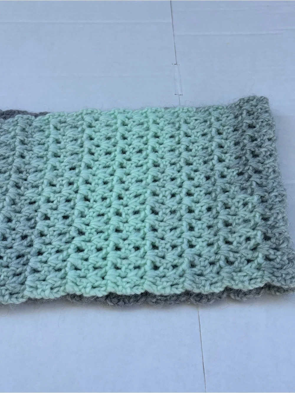 Handknit Handmade Infinity Scarf Gray and Aqua Green Ombré Beautiful!